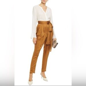 Zimmermann Resistance Gold Tie-Waist Silk Tapered Pants